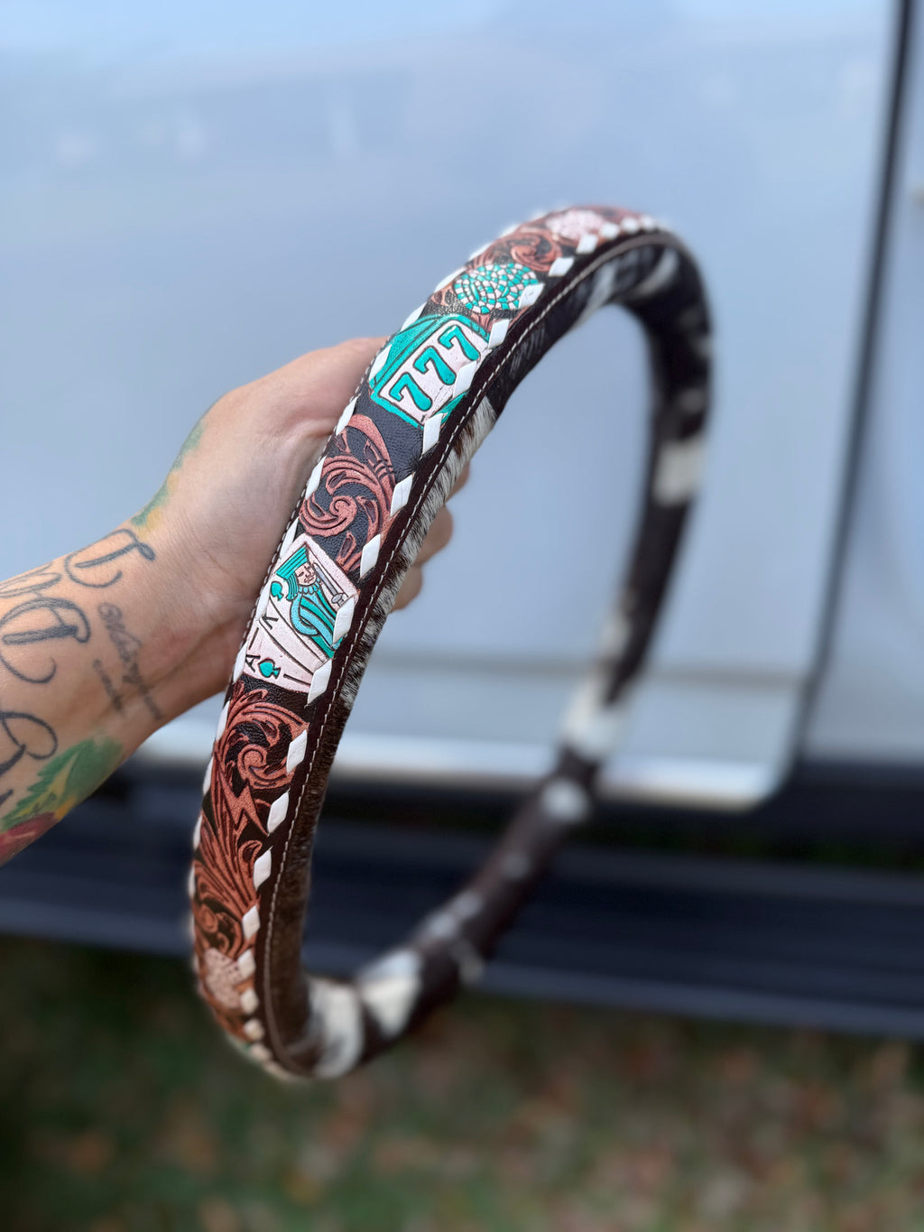 16 “ tooled leather cowhide steering wheel cover - read description before purchase