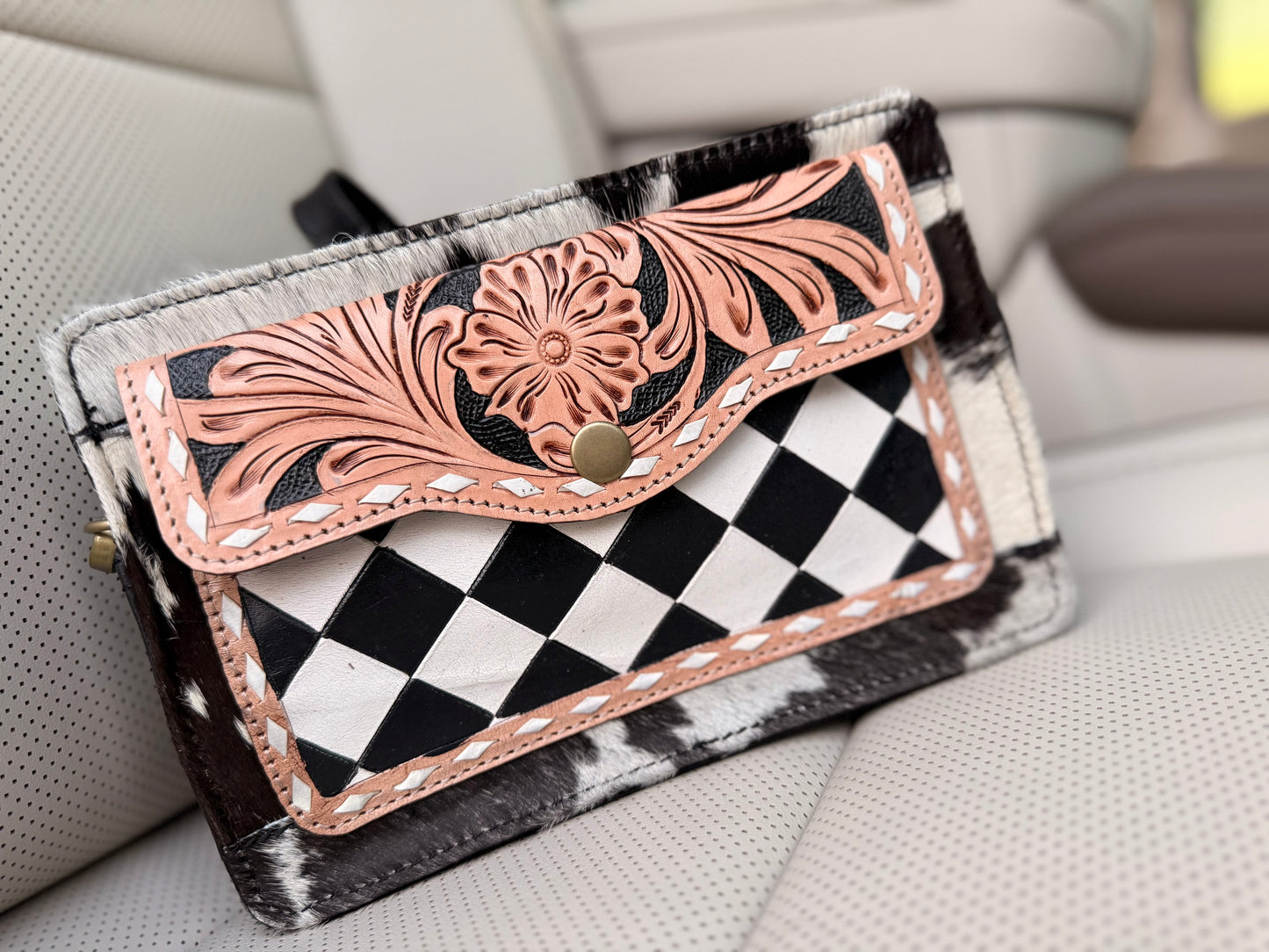 Checker print cross body