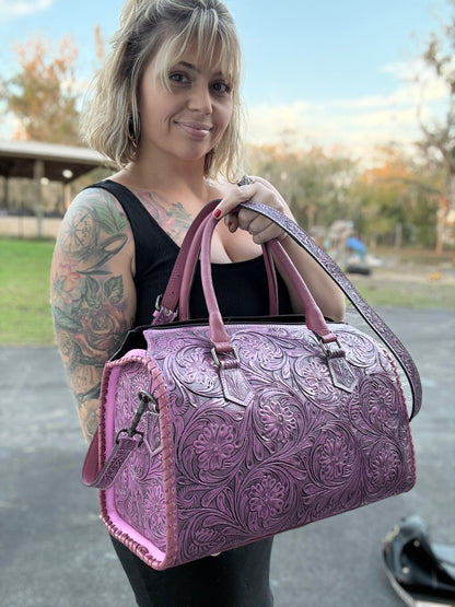 Pink - Large tooled leather duffle speedy