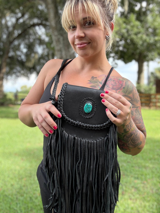 Black braided leather purse