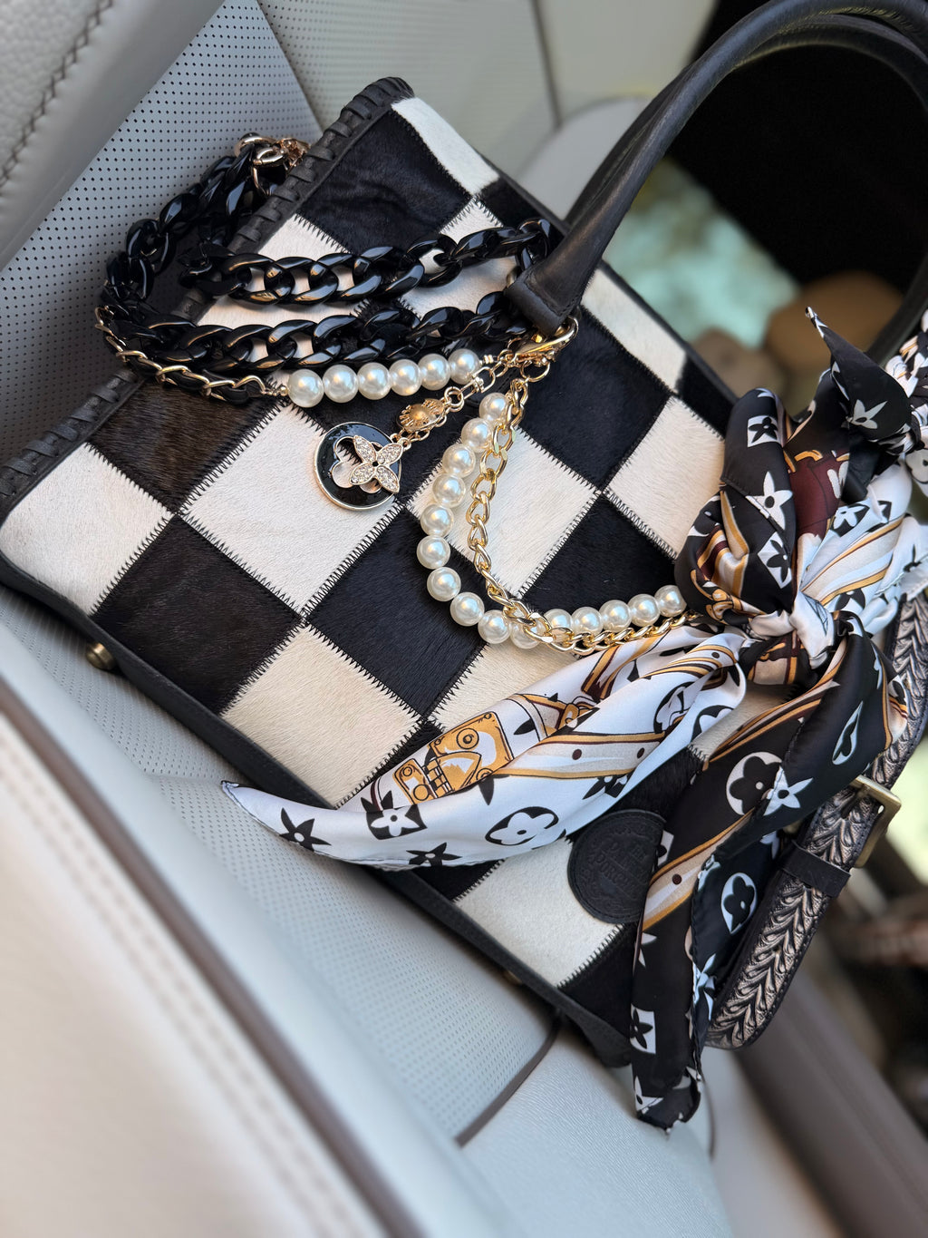 Dark Couture Checks"Loretta" patchwork bag - by The Painted Porches