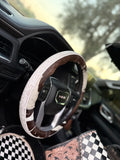 White 15.5 “ tooled leather cowhide steering wheel cover read description before purchase