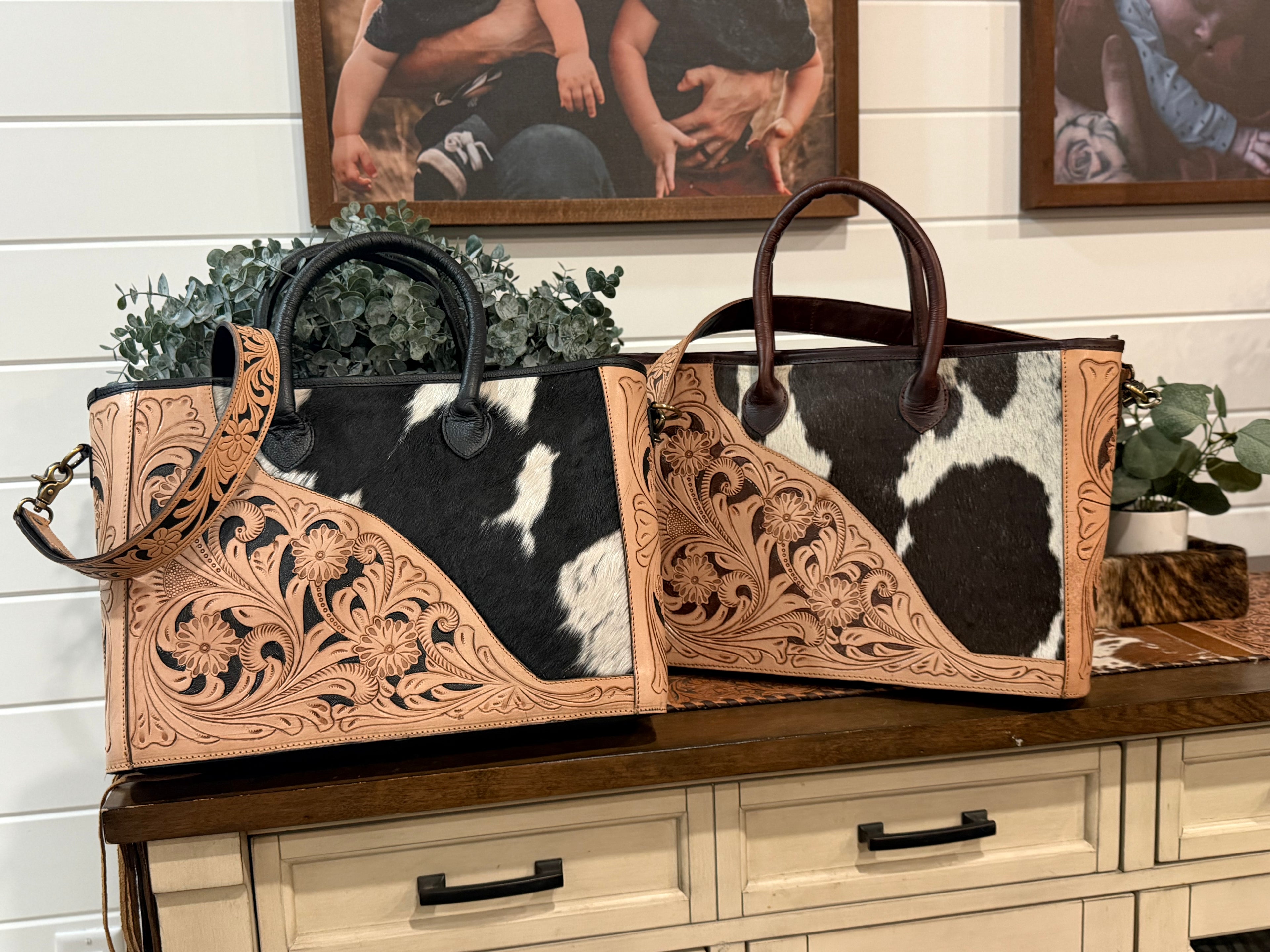 Tooled crossbody tote bag