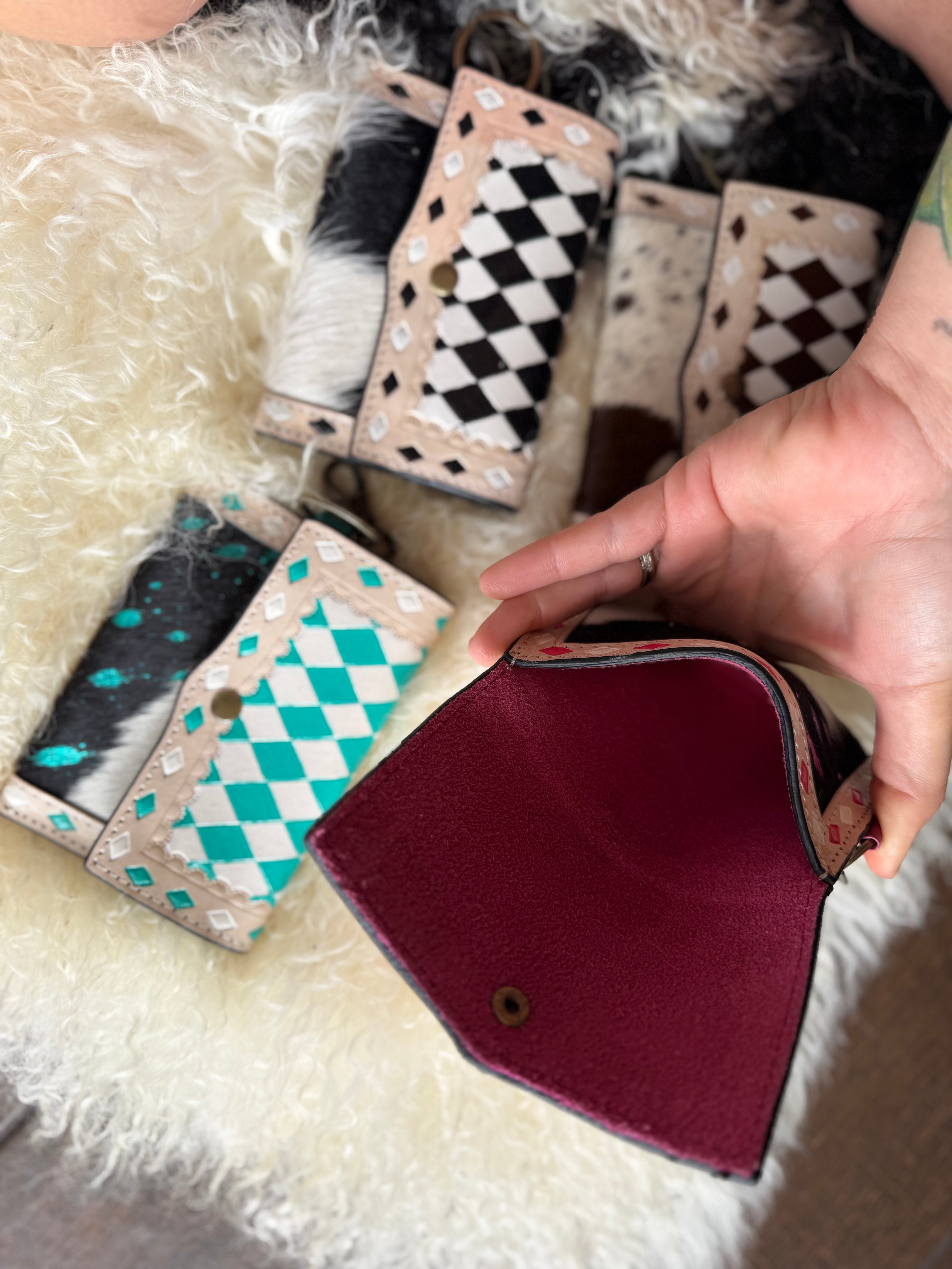 Checker print / cowhide card holder
