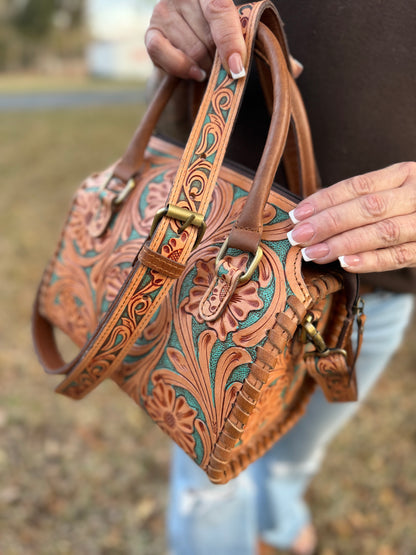 Brown/turquoise tooled leather speedy (M)
