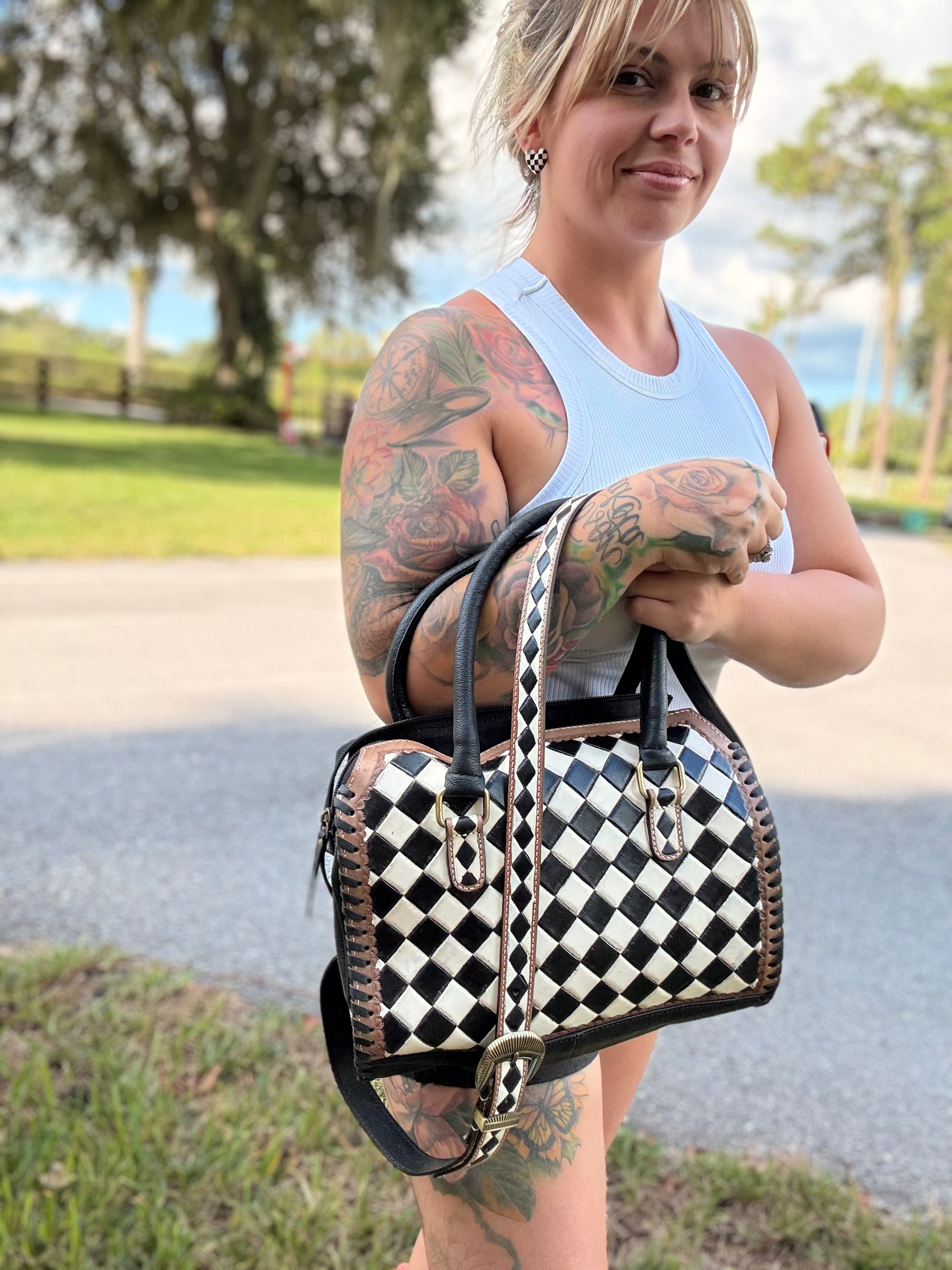 Checker- SOFT BACK leather speedy bag, medium
