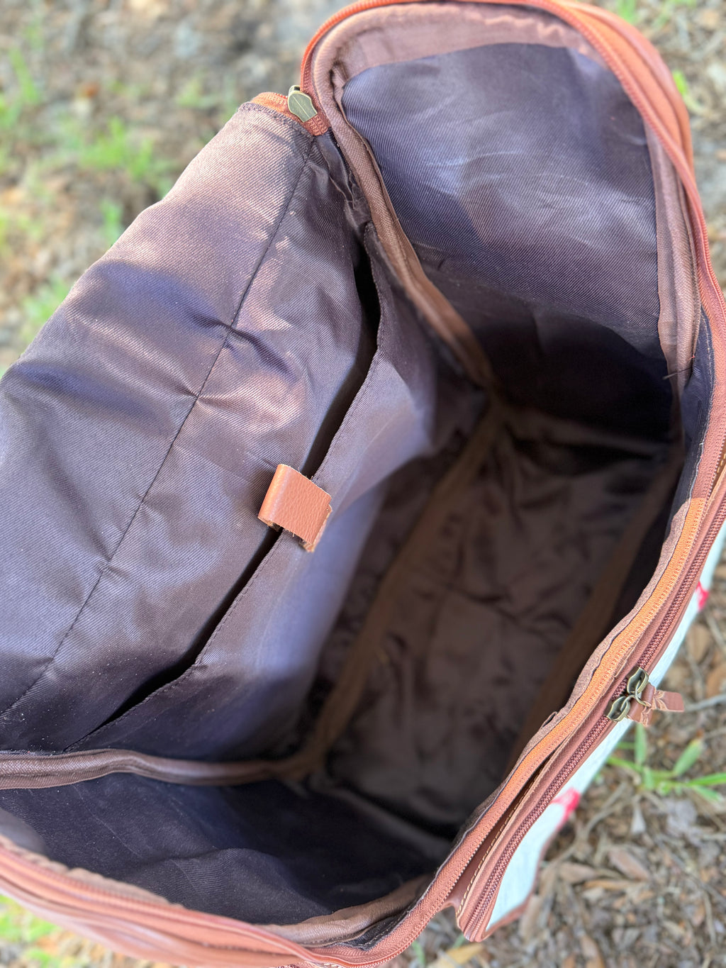 Leather fringe baseball bookbag