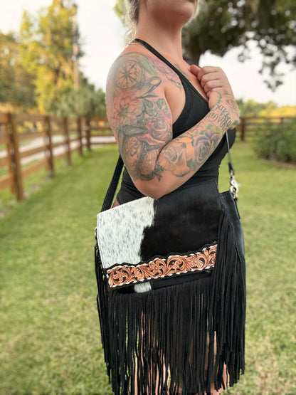 Tooled cowhide purse