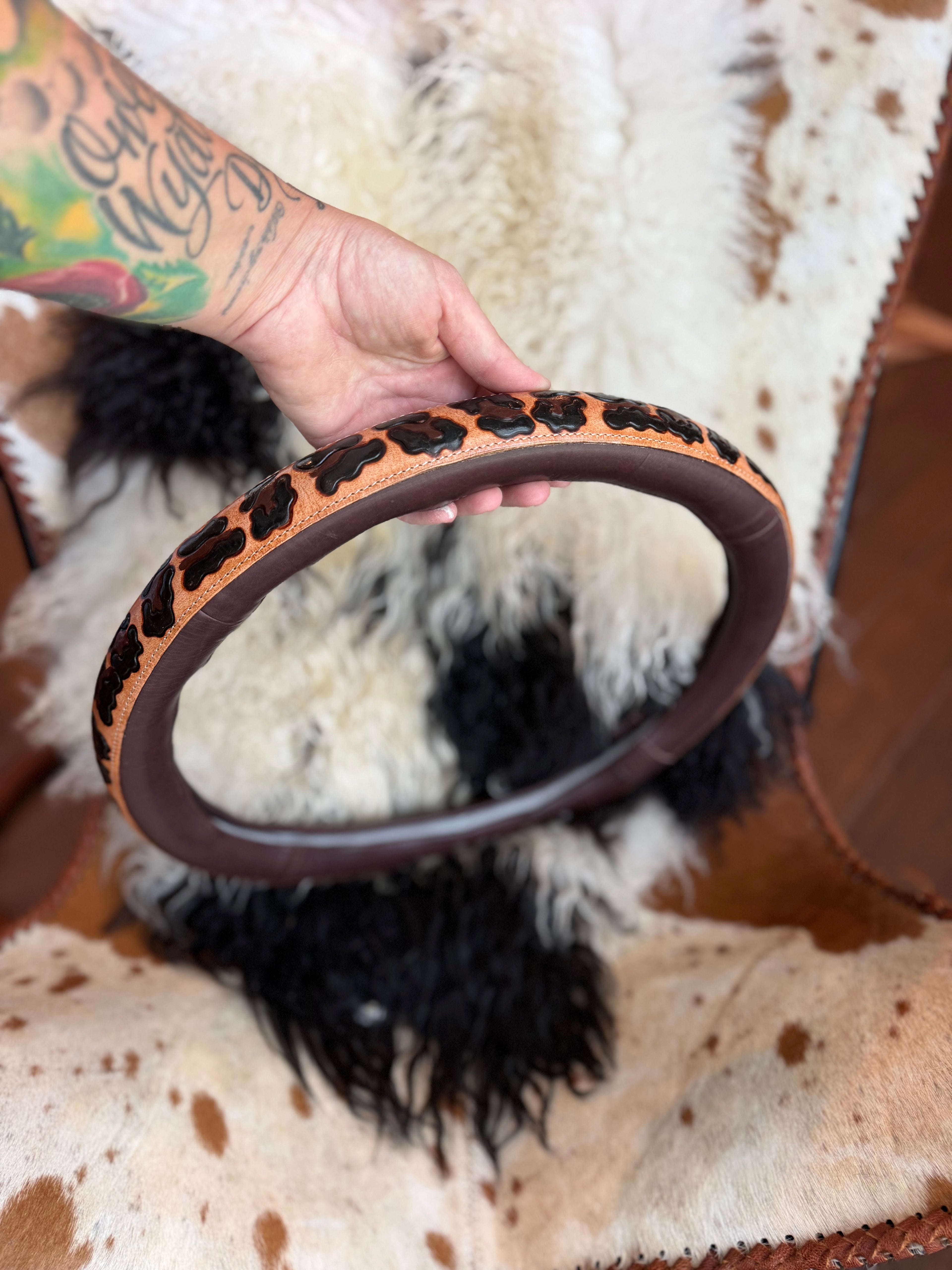 16 “ tooled leather steering wheel cover - read description before purchase