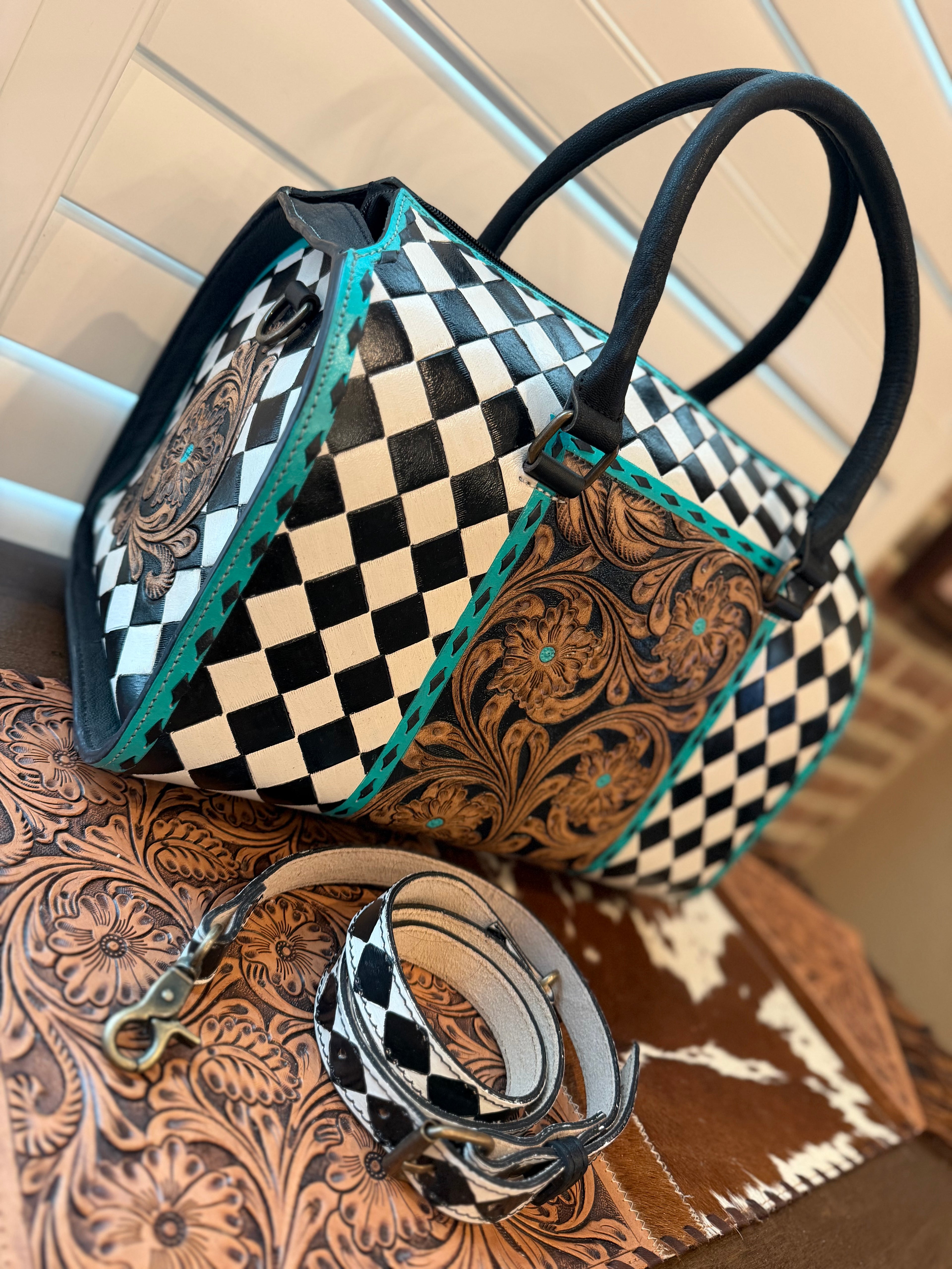 tooled leather speedy duffle (L)