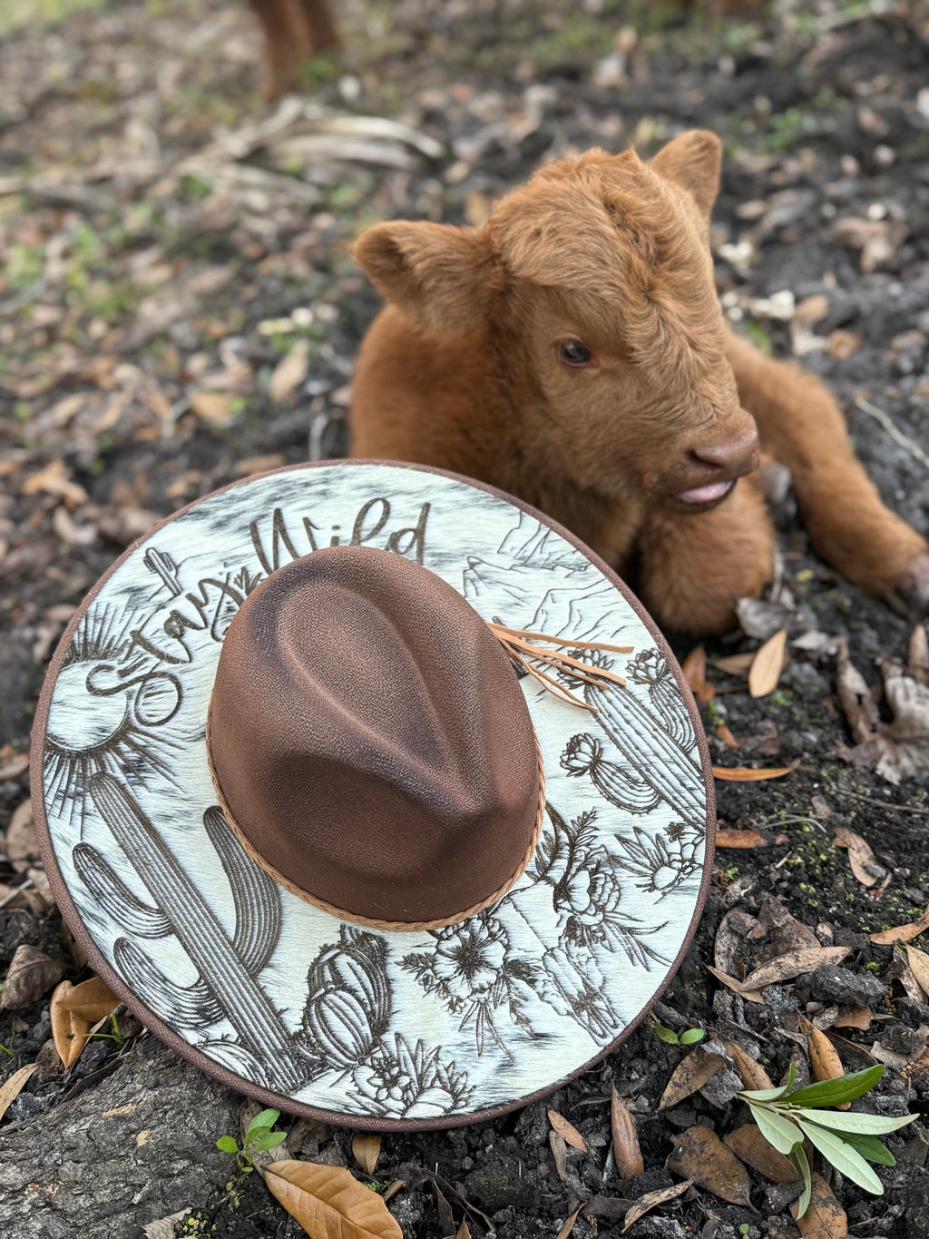 Engraved cowhide hat - stay wild
