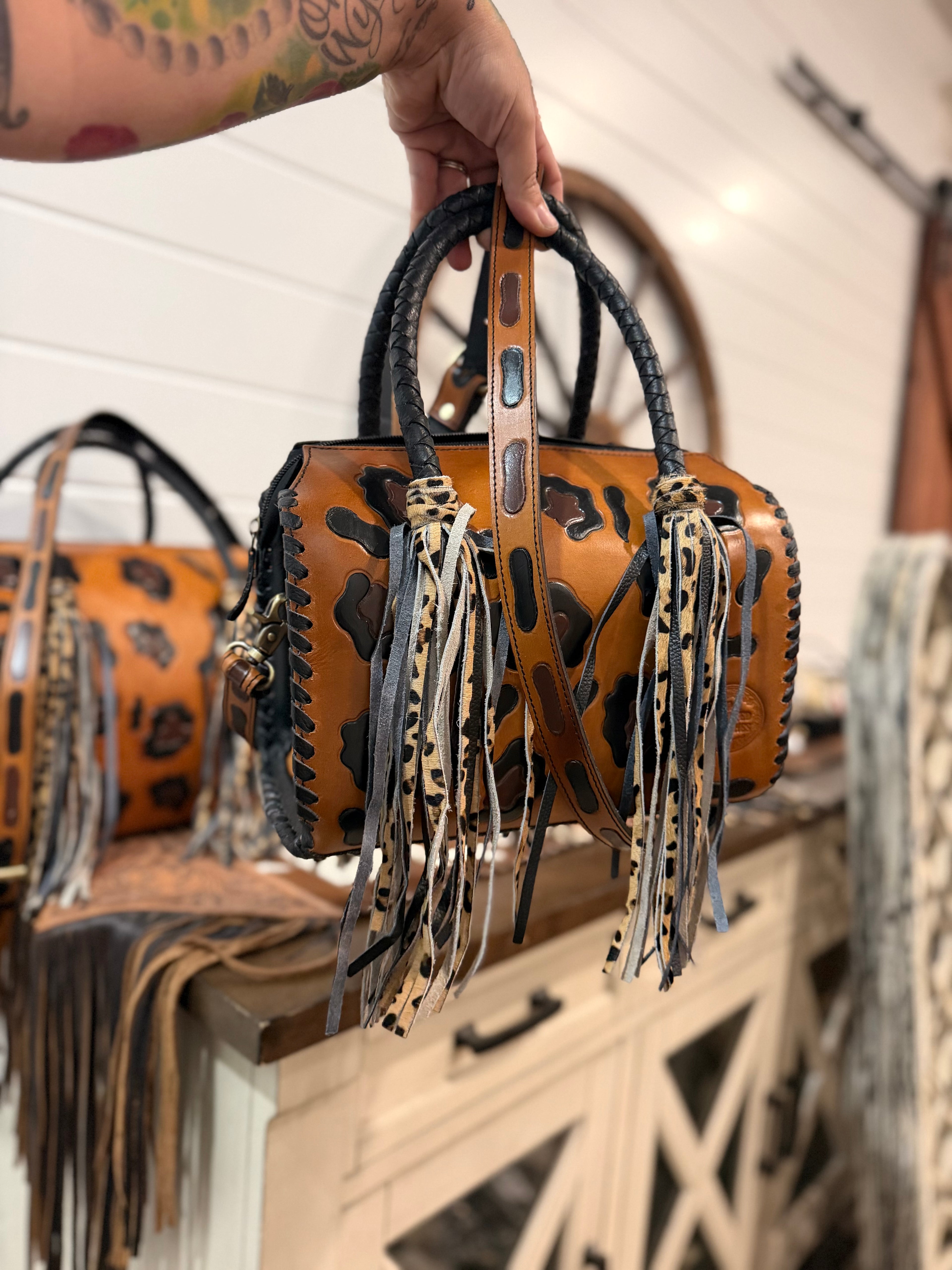 Fringe cheetah tooled leather speedy (M)