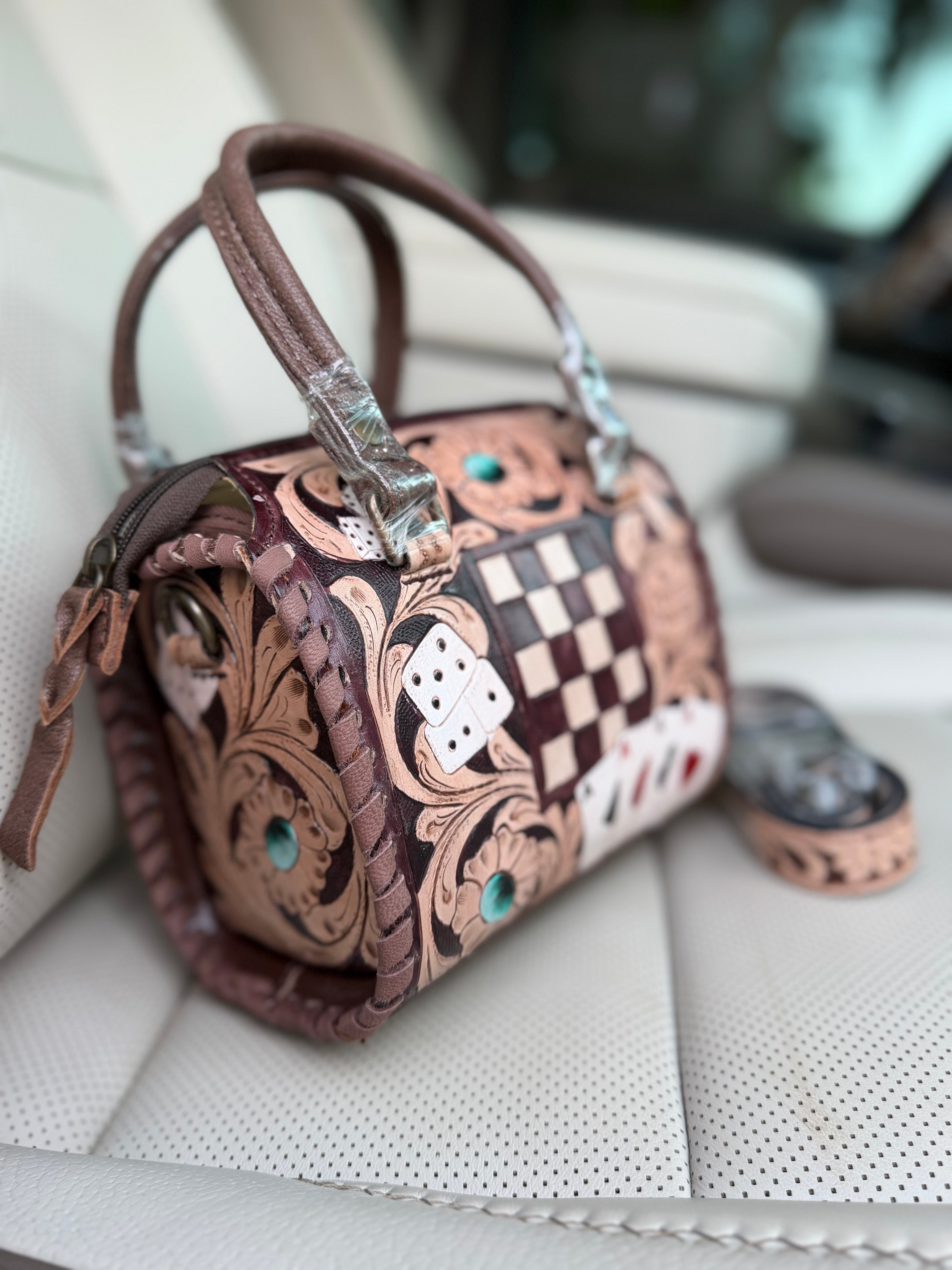 “Brown Royal Flush” tooled leather speedy (mini)