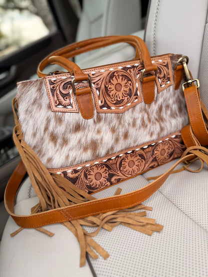 Tooled leather and cowhide Crossbody purse