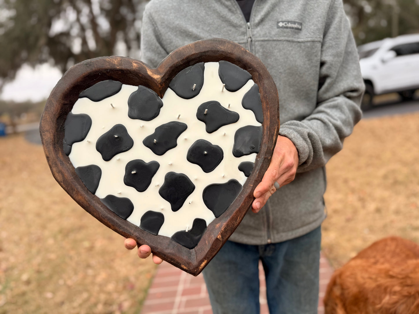 xl heart cow candle