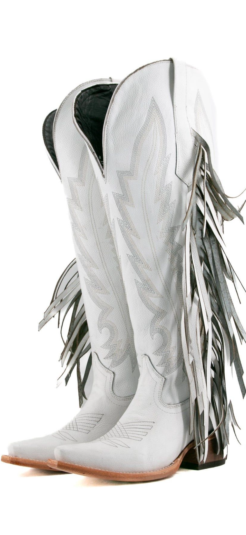 Tall Fringe Wide Calf Friendly Snip Toe Cowgirl Boot - White