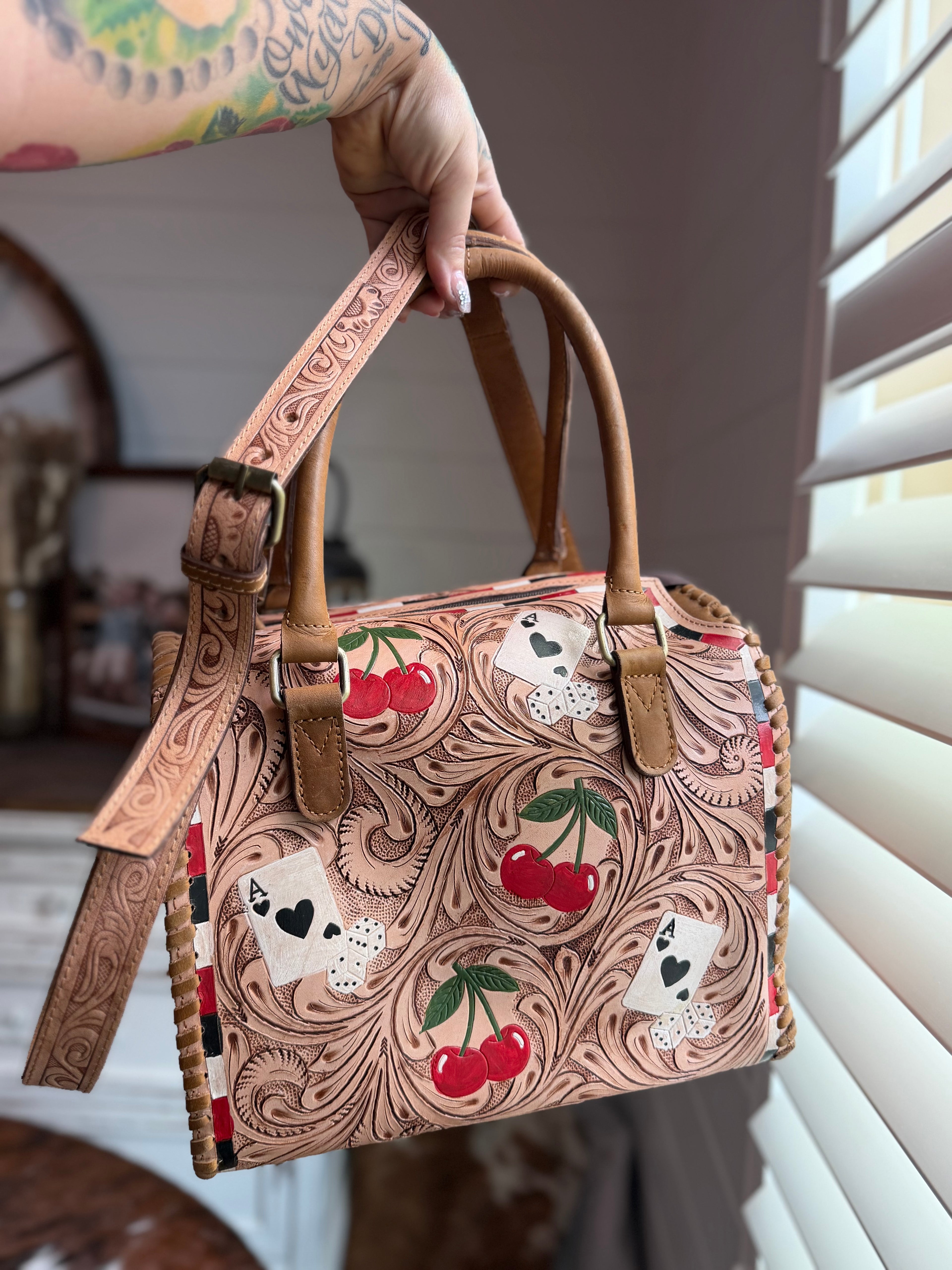 ♠️ Wild Cherry Ace tooled leather speedy bag (L)