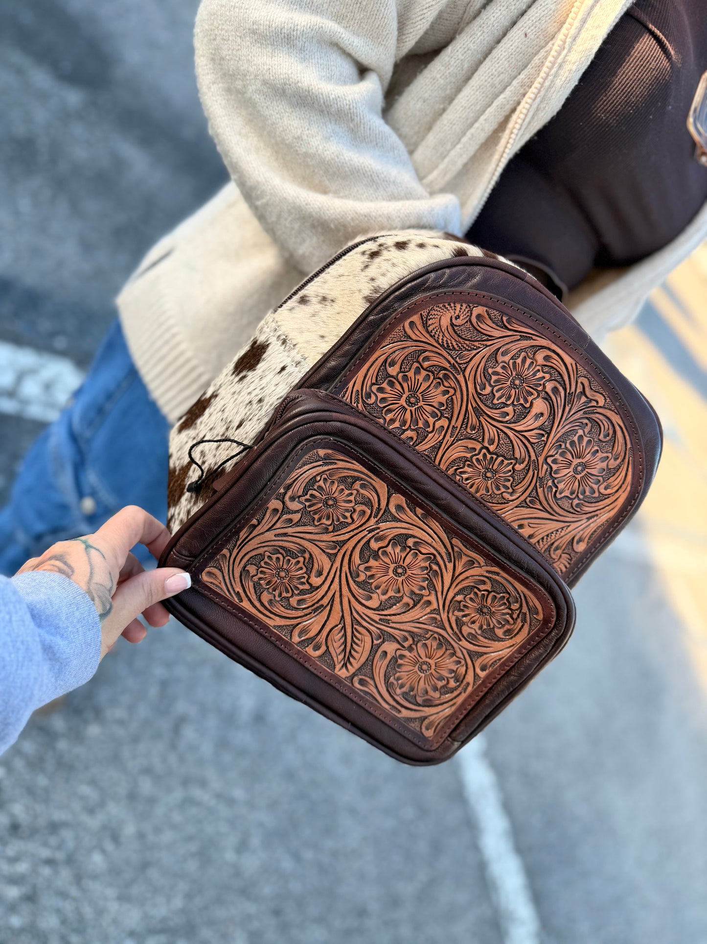 The “Lainey” Tooled leather bookbag - by the Painted Porches