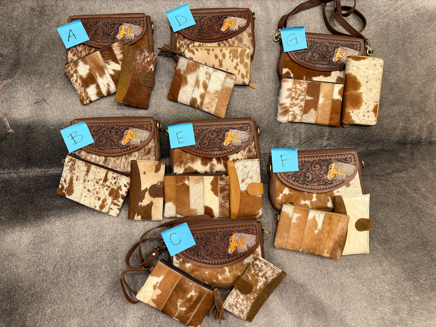 Cowhide 3 piece purse set