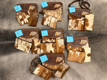 Cowhide 3 piece purse set