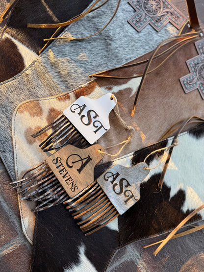 cowhide personalized ornaments with fringe