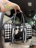 Black/white checker tooled leather speedy duffle (L)