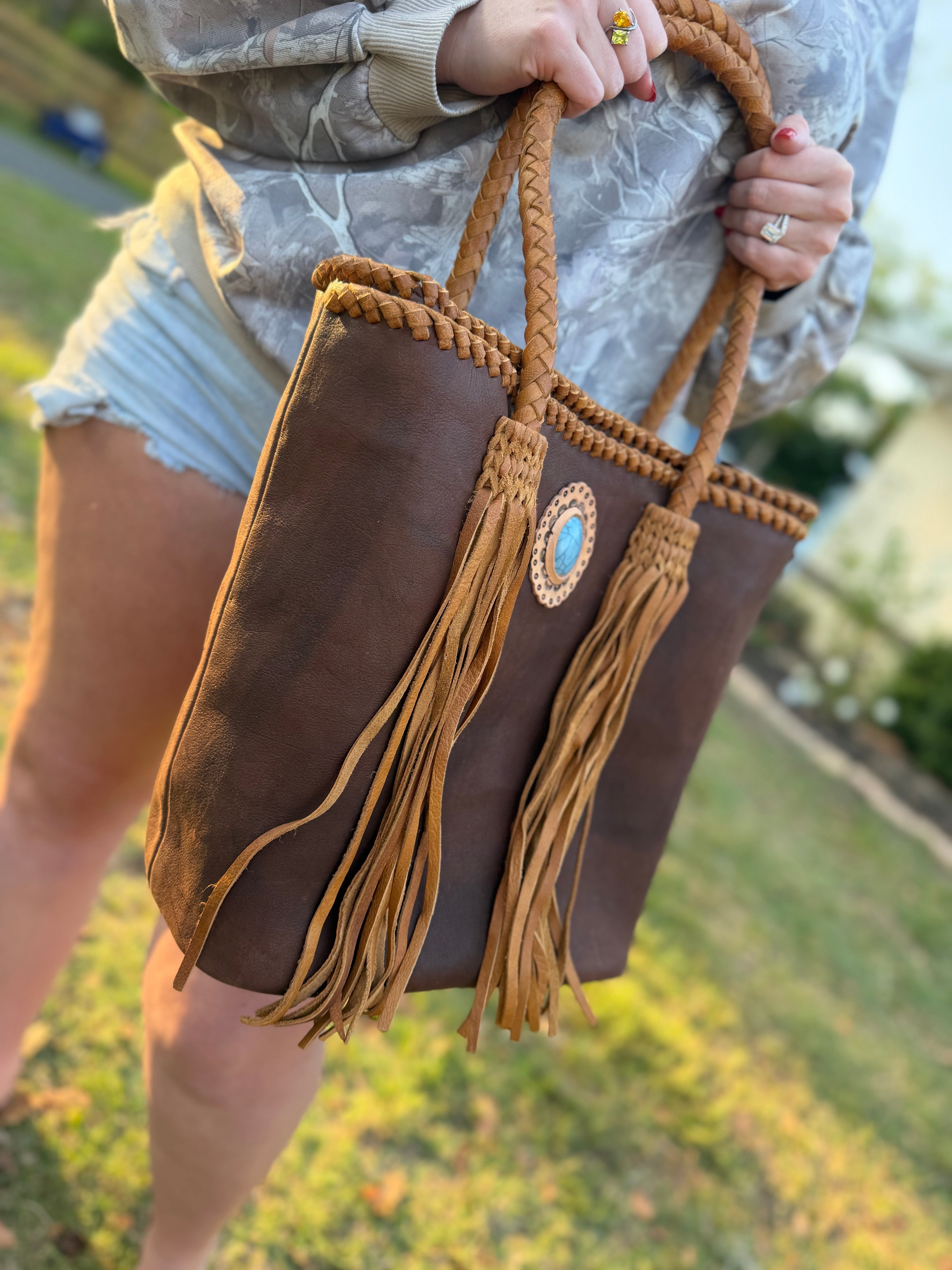 Brown Leather purse with fringe