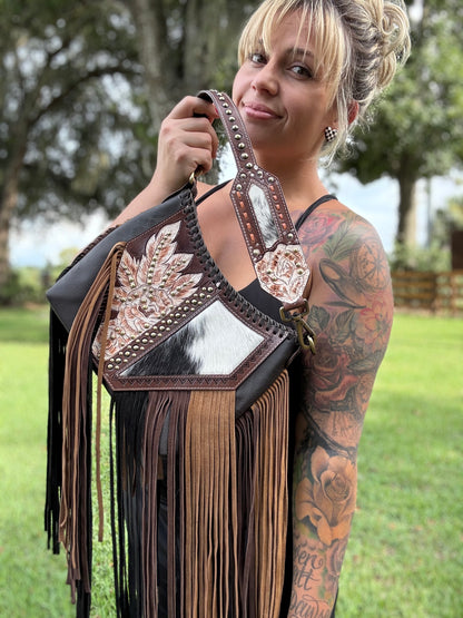 Fringe leather purse