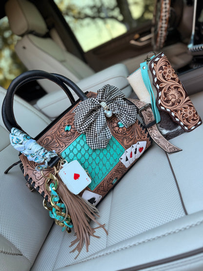 “The Boot Scootin’ Jackpot" - tan tooled leather speedy (M)