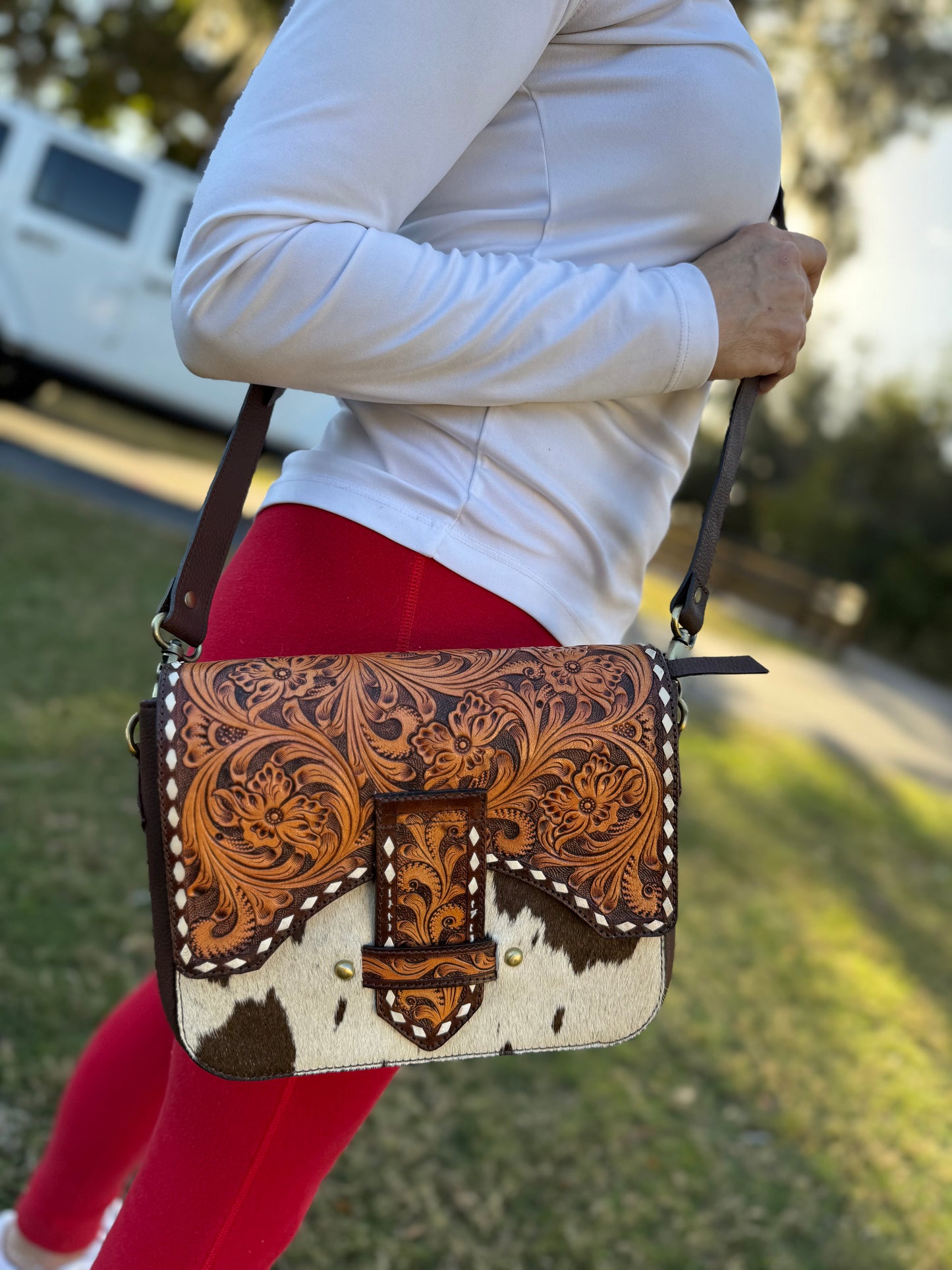 Tooled leather/cowhide purse