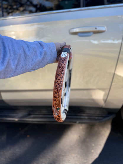 Country style 15.5 “ tooled leather cowhide steering wheel cover read description before purchase