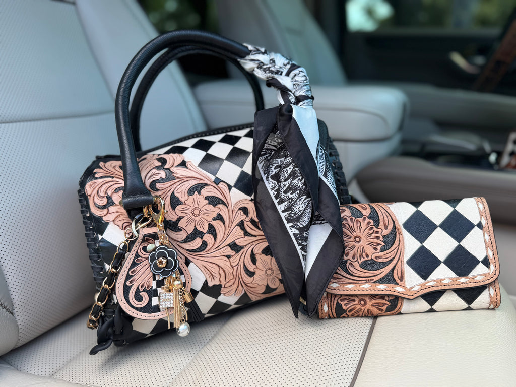 Classy checks set tooled leather speedy (M) with wallet