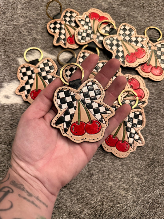 Cherry checker bow Keychain