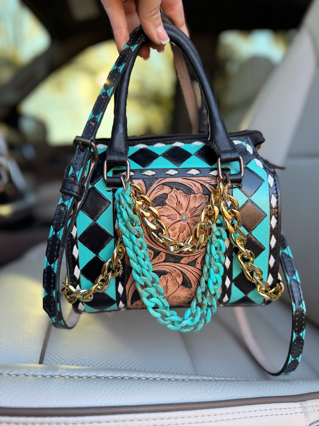 “Temptress in Turquoise" - checker tooled leather speedy (mini)