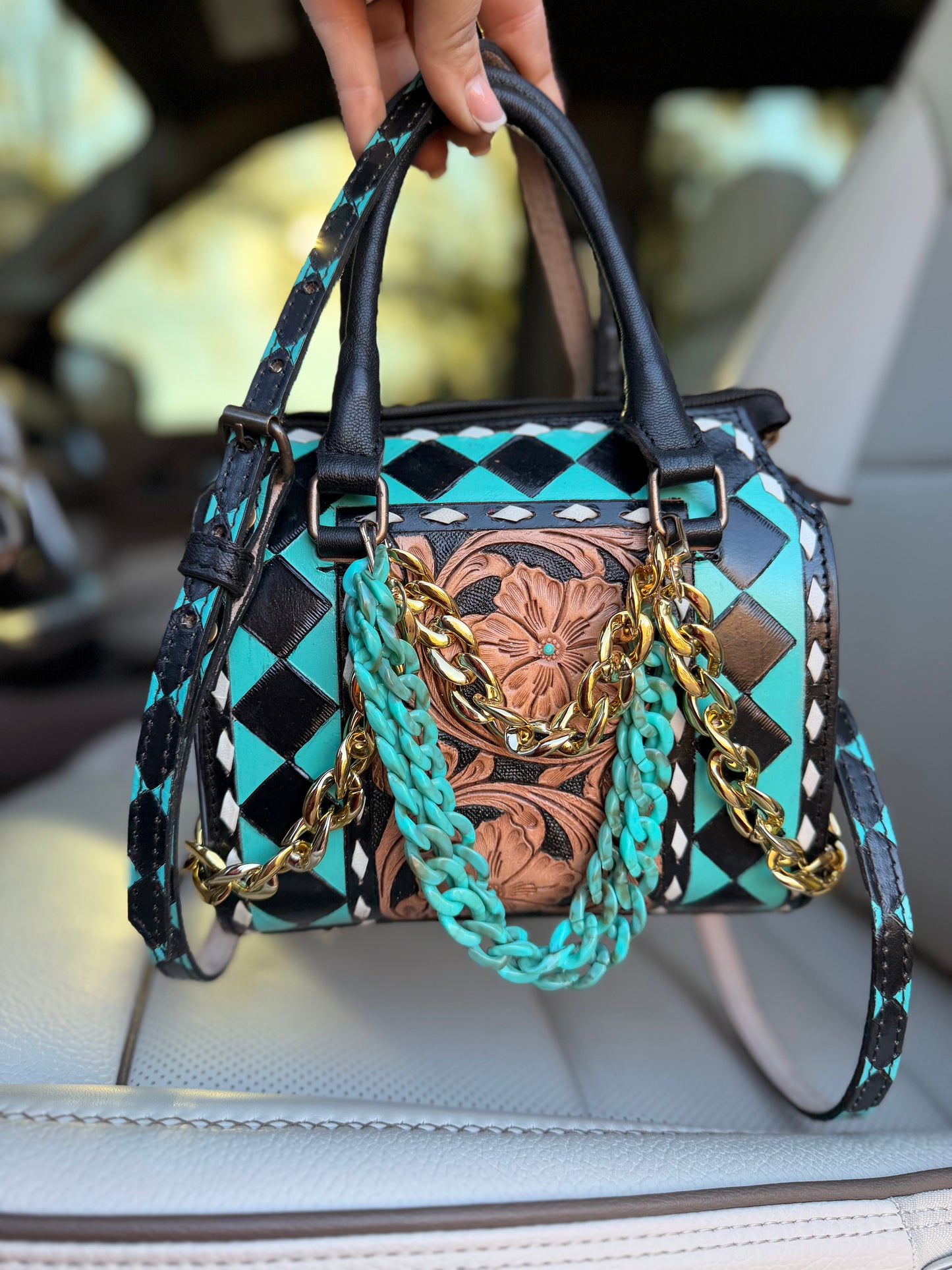 “Temptress in Turquoise" - checker tooled leather speedy (mini)