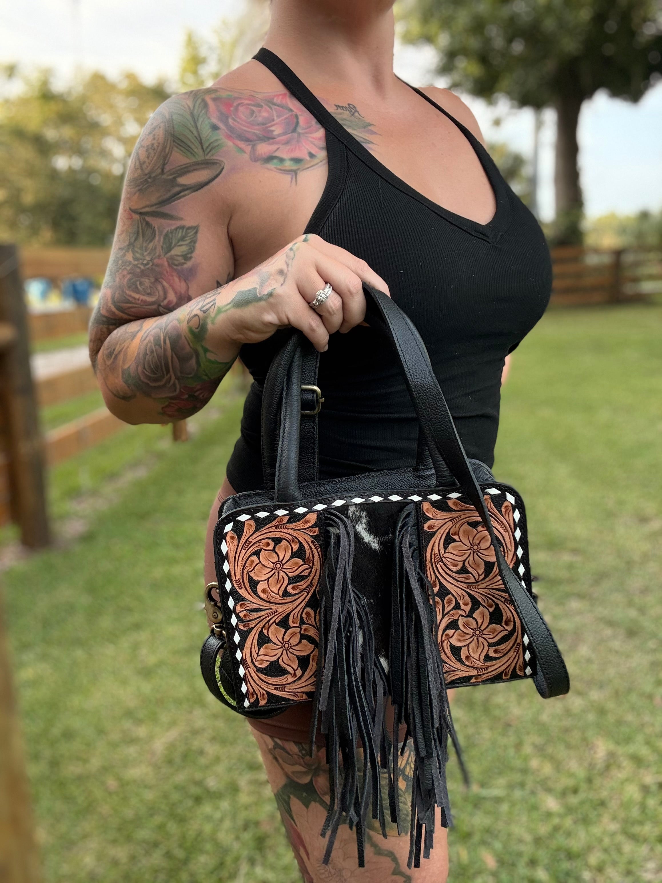 TOOLED leather cowhide purse