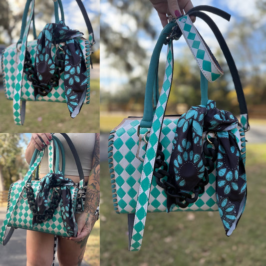 The teal checker medium Speedy bag set (read description)
