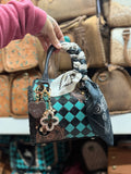 "Electric cowgirl" - turquoise checker tooled leather speedy (mini)