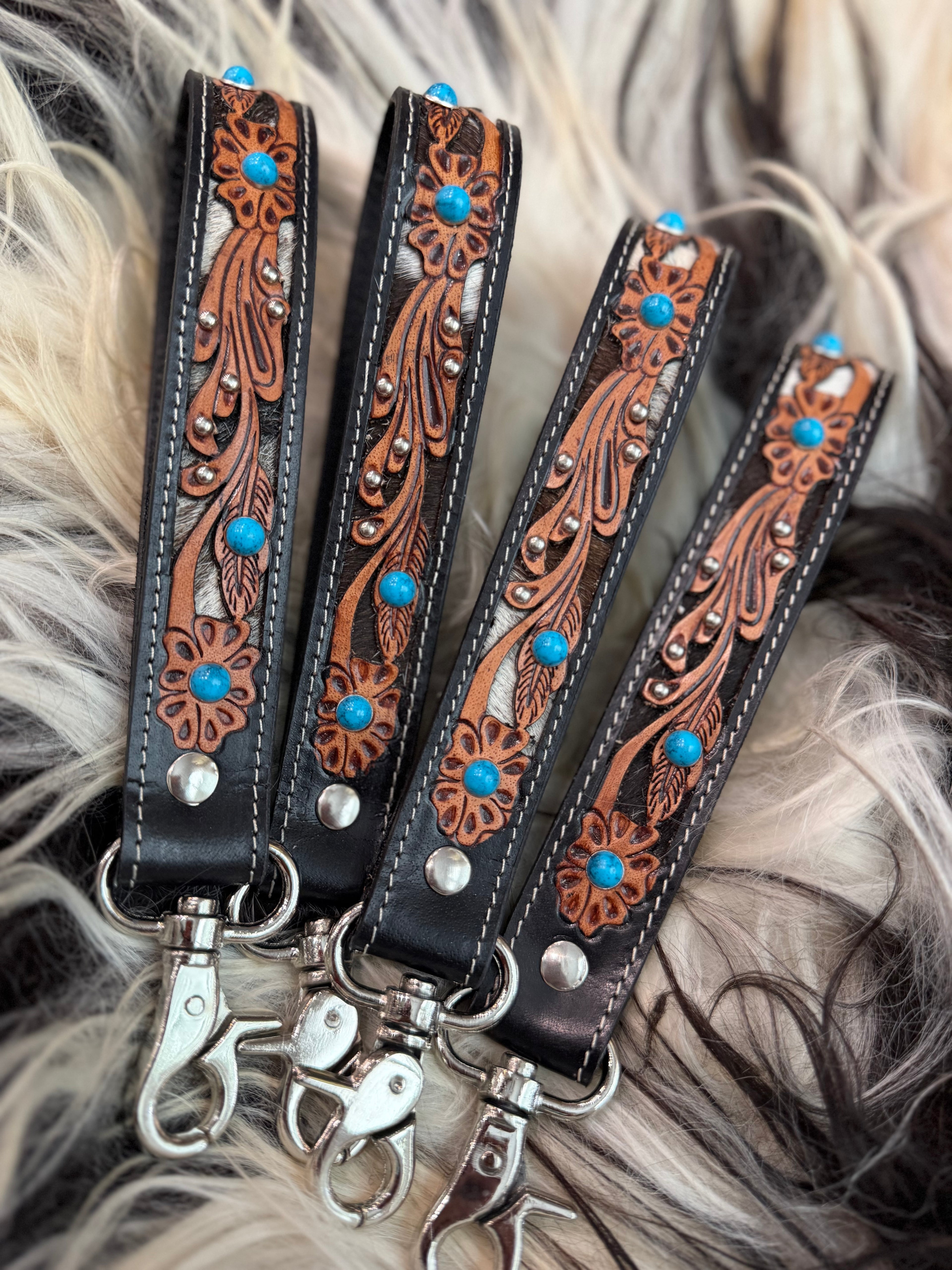 Tooled leather 7.5” wristlet