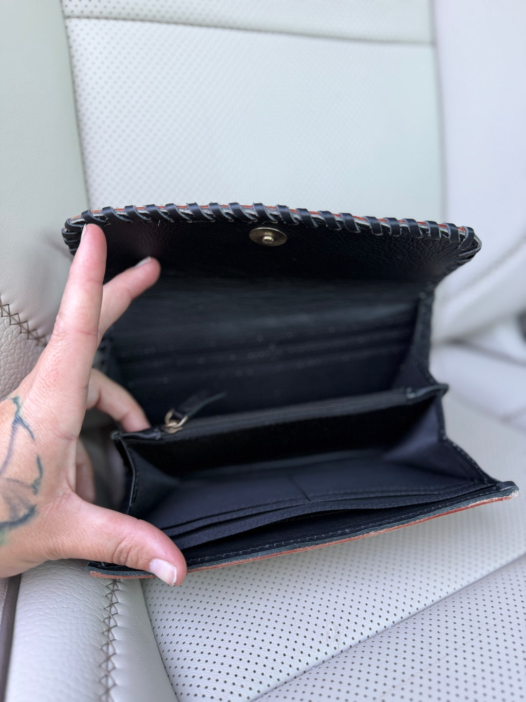Tooled Wallet - black/white checker and cheetah tooled leather