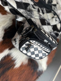 Hand painted checker tooled leather bum bag
