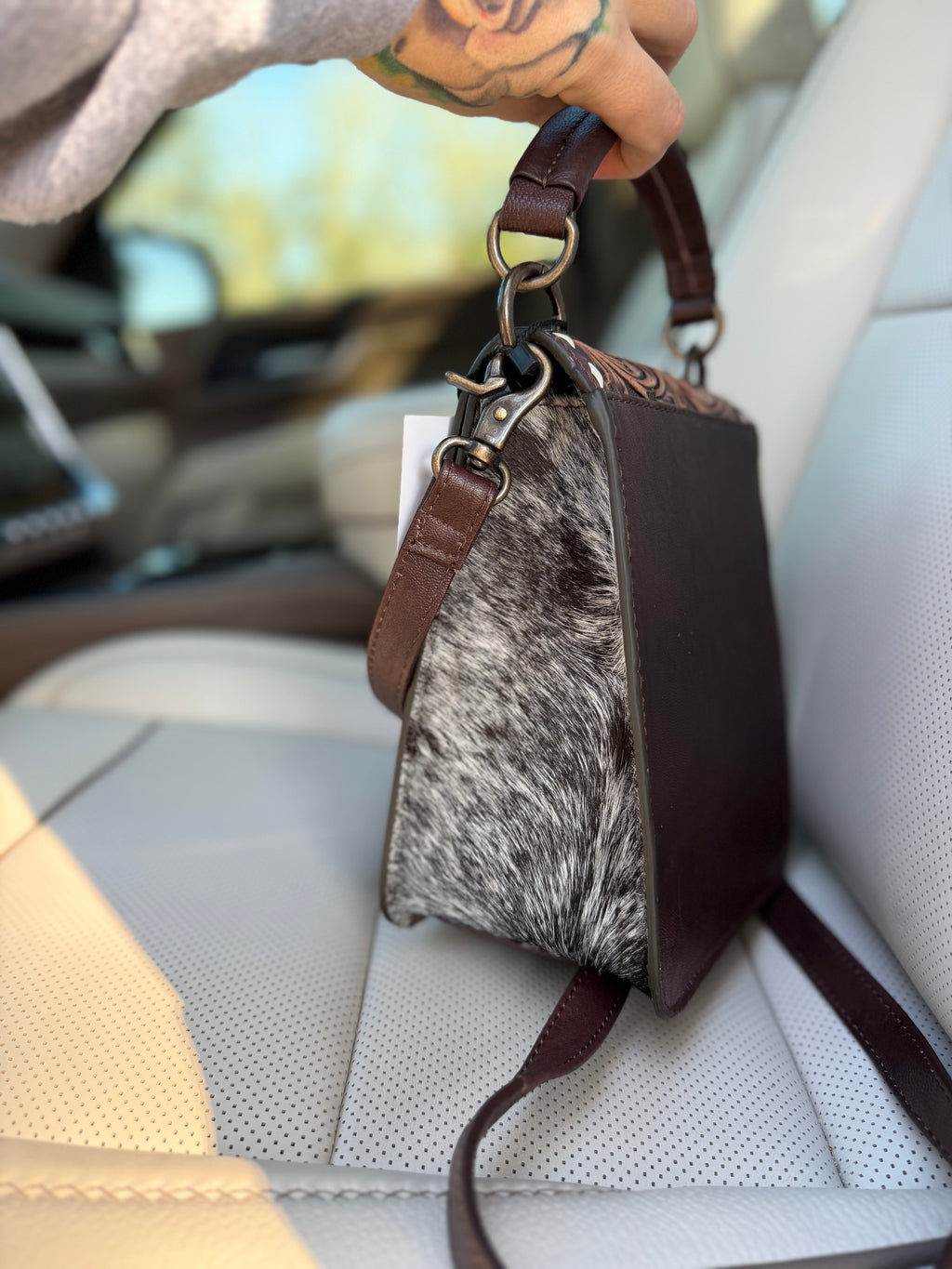 “Petunia” Tooled leather sling purse - by the Painted Porches