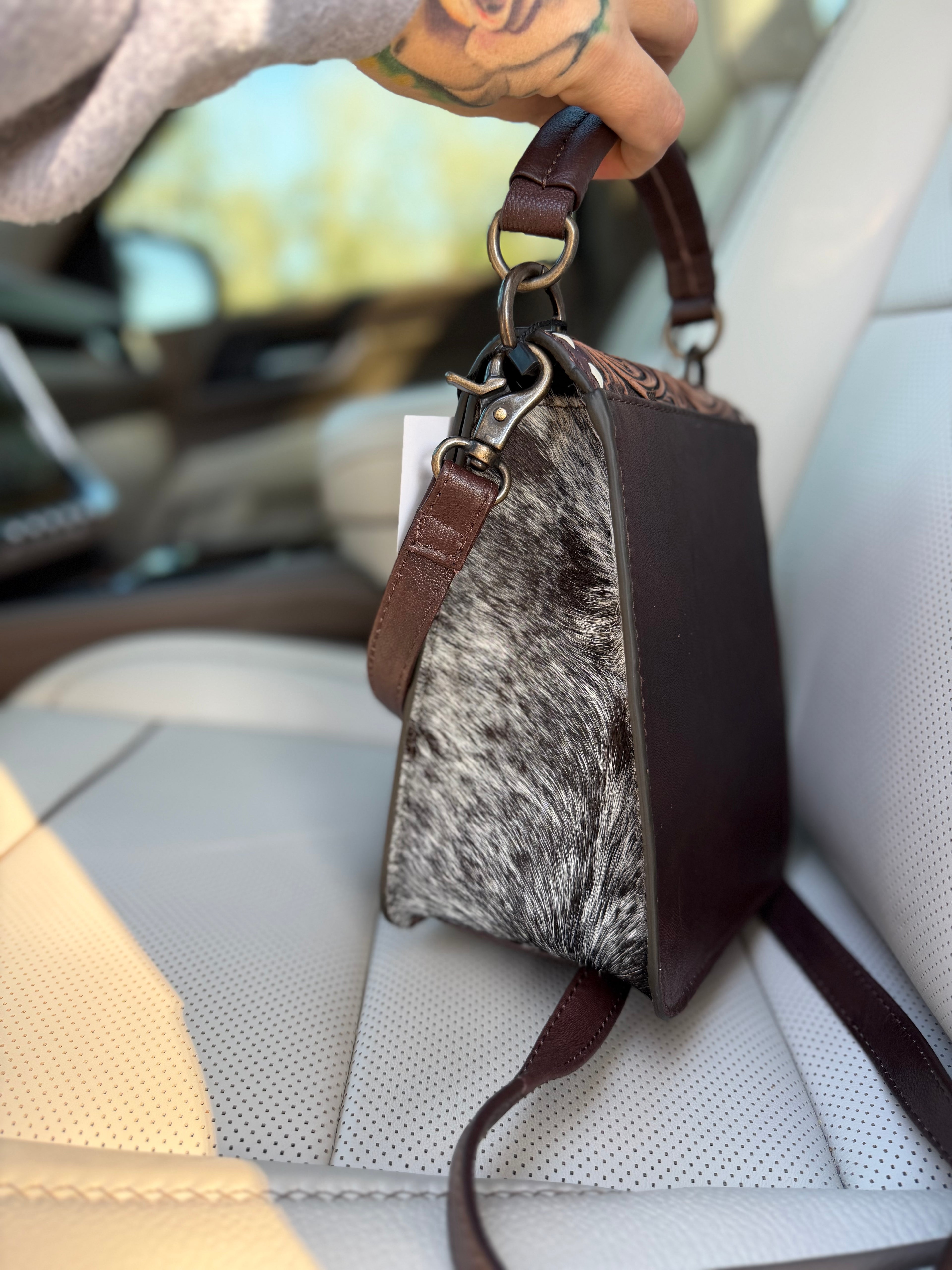 “Petunia” Tooled leather sling purse - by the Painted Porches