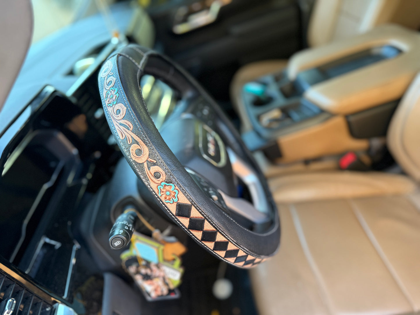 16 “ tooled leather floral checker steering wheel cover - read description before purchase