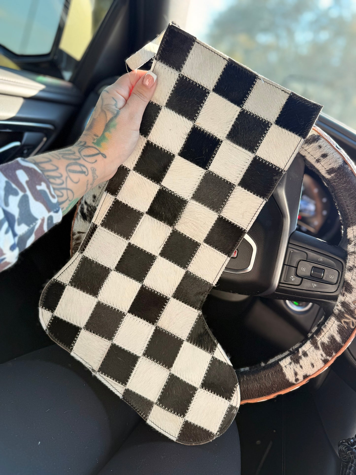 Checker cowhide stocking 16”