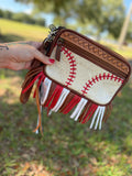 Baseball tooled leather stitch wristlet amazing quality