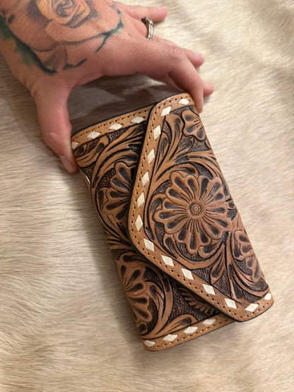 Brown - Tooled leather wallet