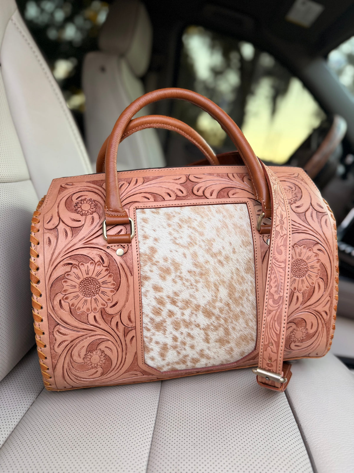 Cowhide tooled leather speedy duffle (L)