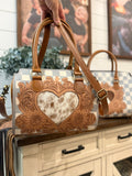 The Sweet Caroline 🤍🤎 gray / white sunflower tooled leather speedy (M)