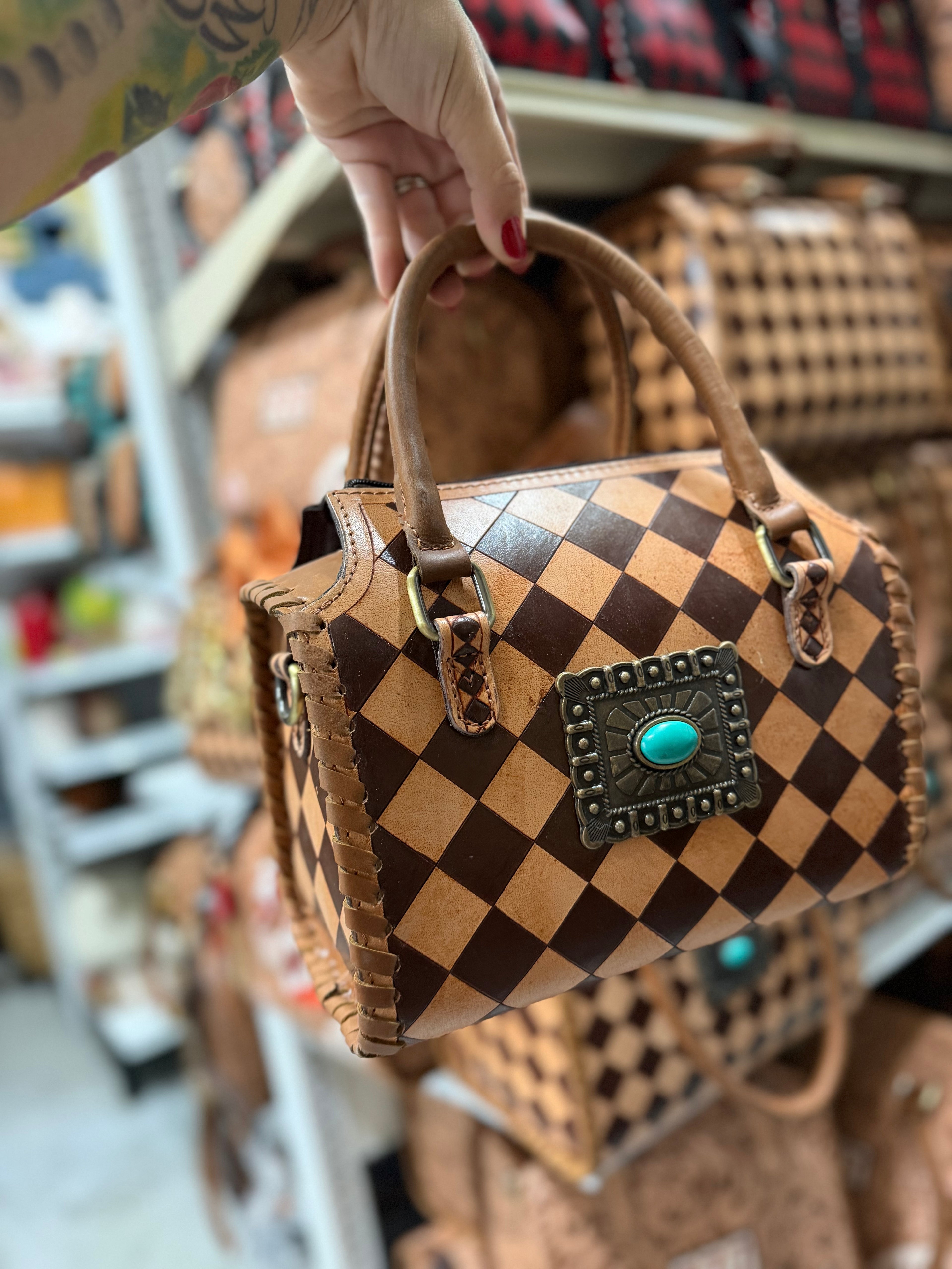 Peanut butter checker tooled leather speedy (M) exclusive